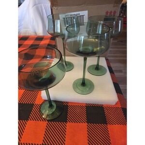 Threshold Glass Cocktail Coupe Smoke Green Set of 4 Mid Century Modern Style